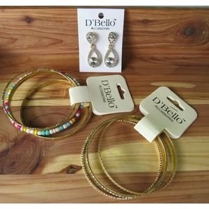 D'Bello Jewelry Lot Dangle Earrings & Bangle Bracelets Gold Tone Rhinestones NWT
